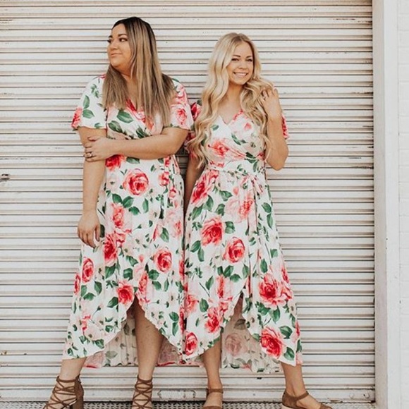 Dresses & Skirts - White and pink floral wrap dress